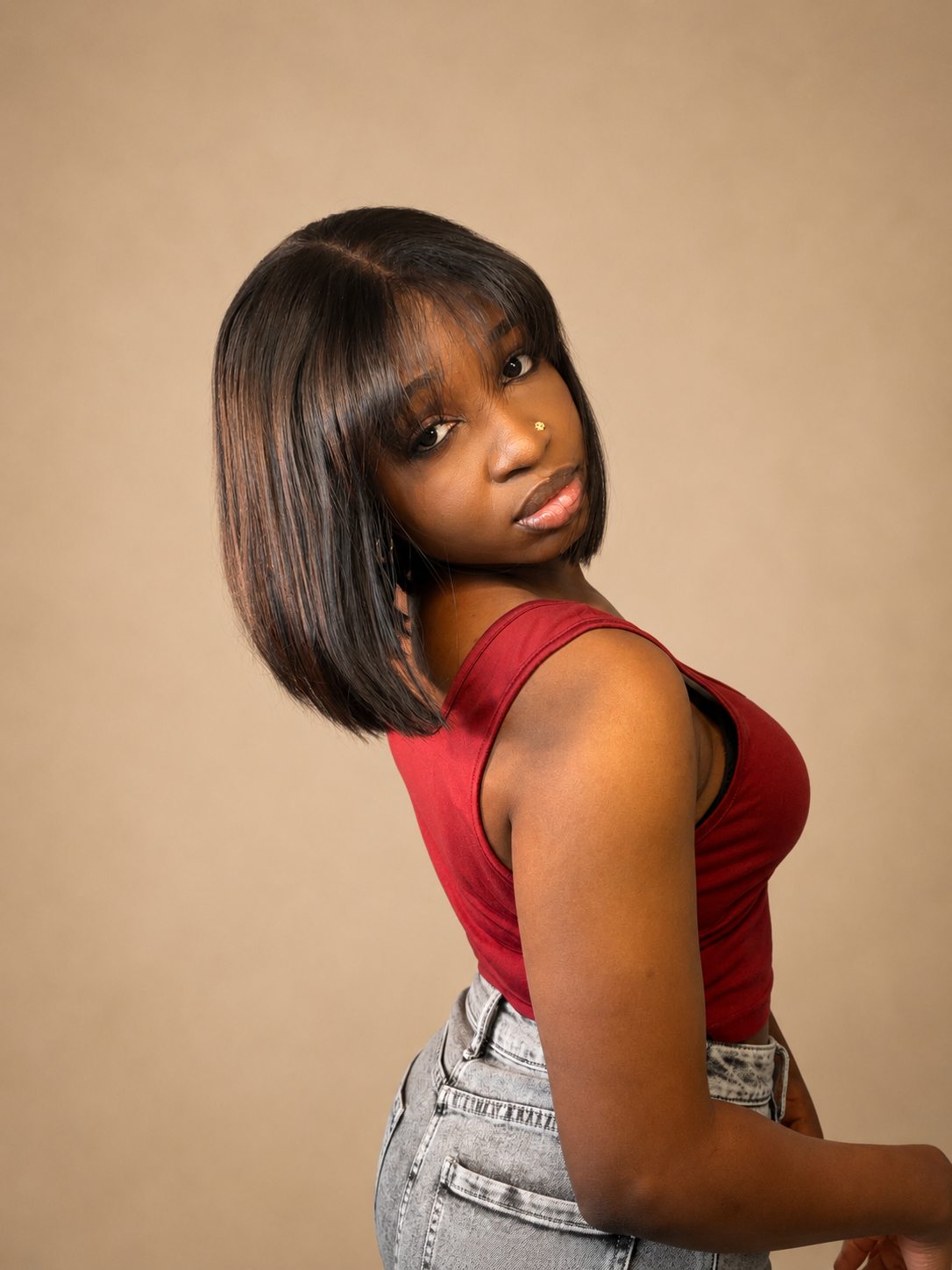 Parisian Chic" – Sleek Bone Straight Fringe Bob Wig (200g Ultra-Density)