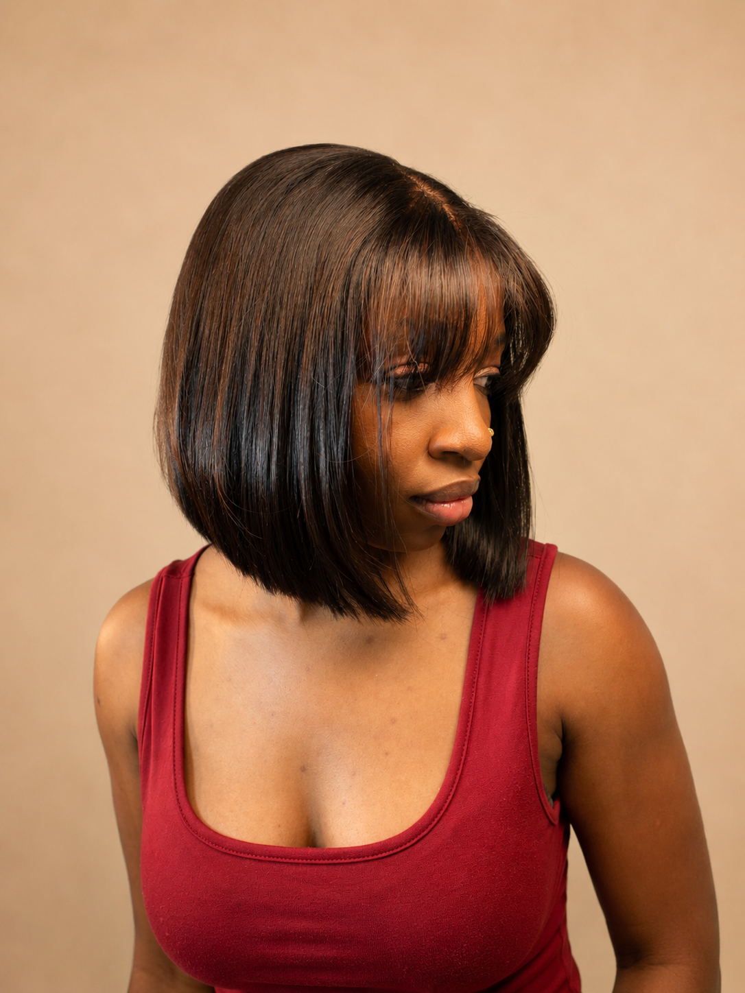 Parisian Chic" – Sleek Bone Straight Fringe Bob Wig (200g Ultra-Density)