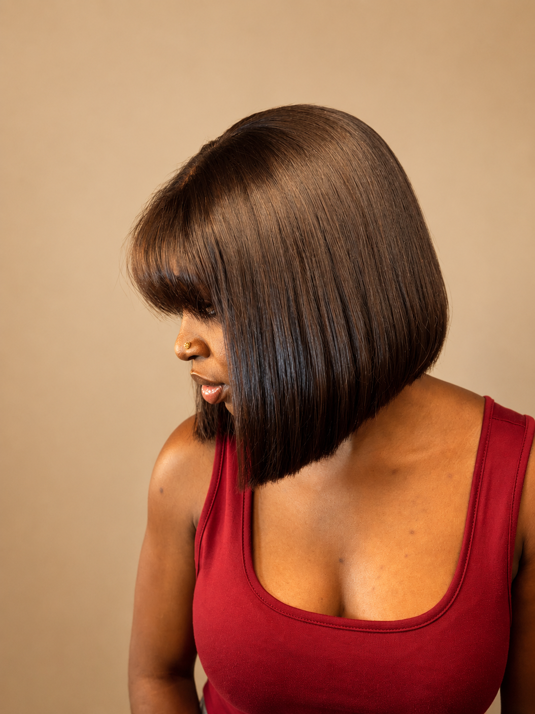 Parisian Chic" – Sleek Bone Straight Fringe Bob Wig (200g Ultra-Density)